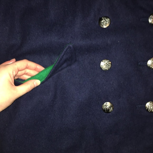 Vintage Unique Navy Blue Wool Peacoat, Utex Nautical Epaulet Double Breasted, XL - Picture 8 of 16
